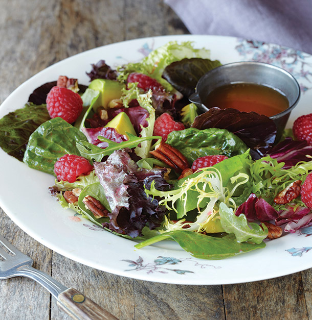 Raspberry Salad with Baby Greens and Raspberry-Golden Balsamic Vinaigrette