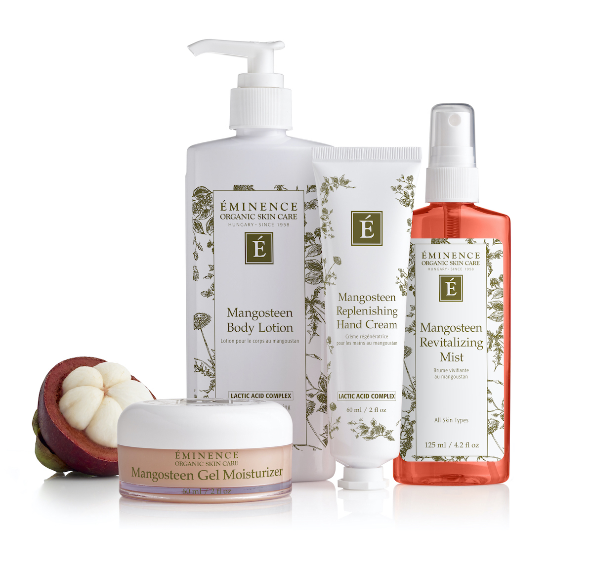 Eminence-Organics-Mangosteen-Ext-Collection-w-fruit Eminence Organics Mangosteen Collection